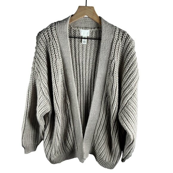 H&M- Woman' s Beige Chunky Knit Oversize Cardigan Sweater Size-XL - Picture 2 of 5